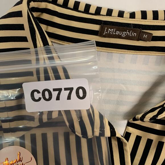 J.McLaughlin M Womens Tan Striped Catalina Cloth Button Front Shirt Top - Picture 10 of 10